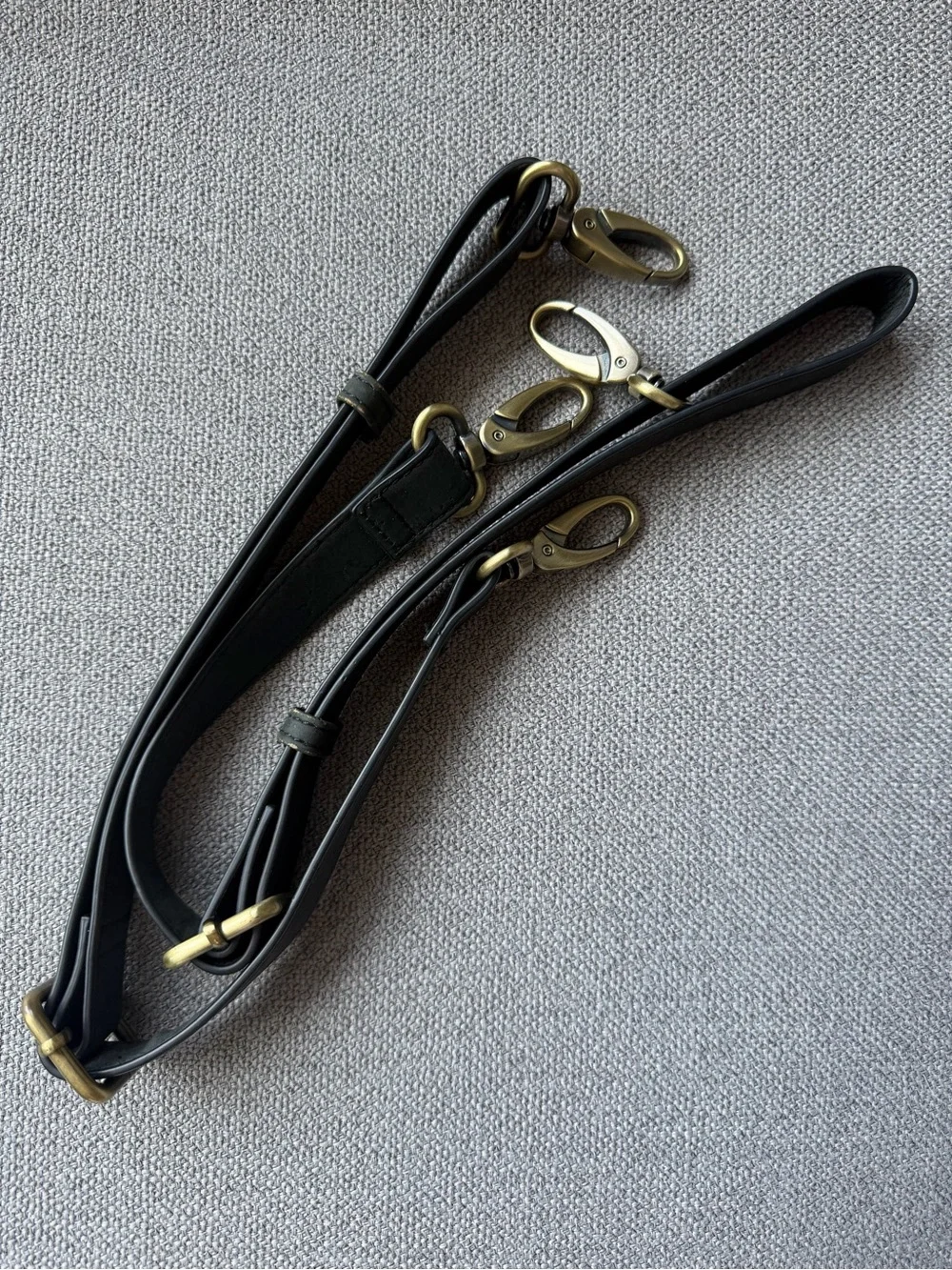 Adjustable Black Leather Bag Straps with Brass Hardware - Picture 1 of 2